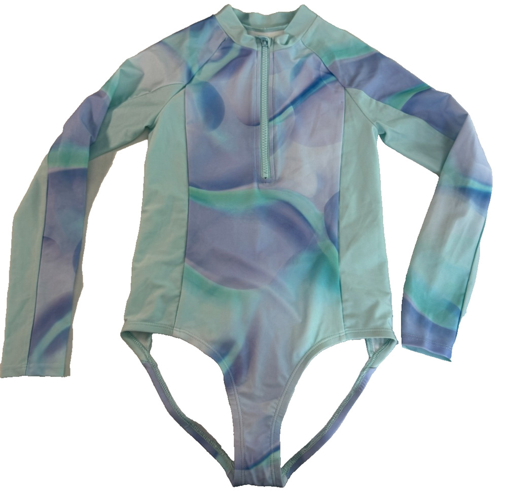 DSG Girls 1/4 Zip Rash Guard One Piece Swimsuit Deep Sea Dream Medium NWT